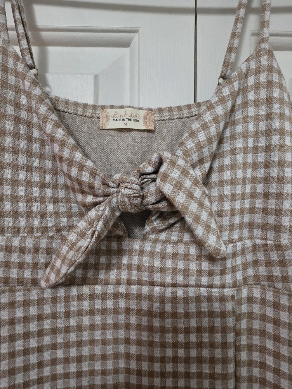 Altar’d State Brown Tan Checkered Mini Dress Front Slit Gingham Boho Chic NWT M - Picture 2 of 11